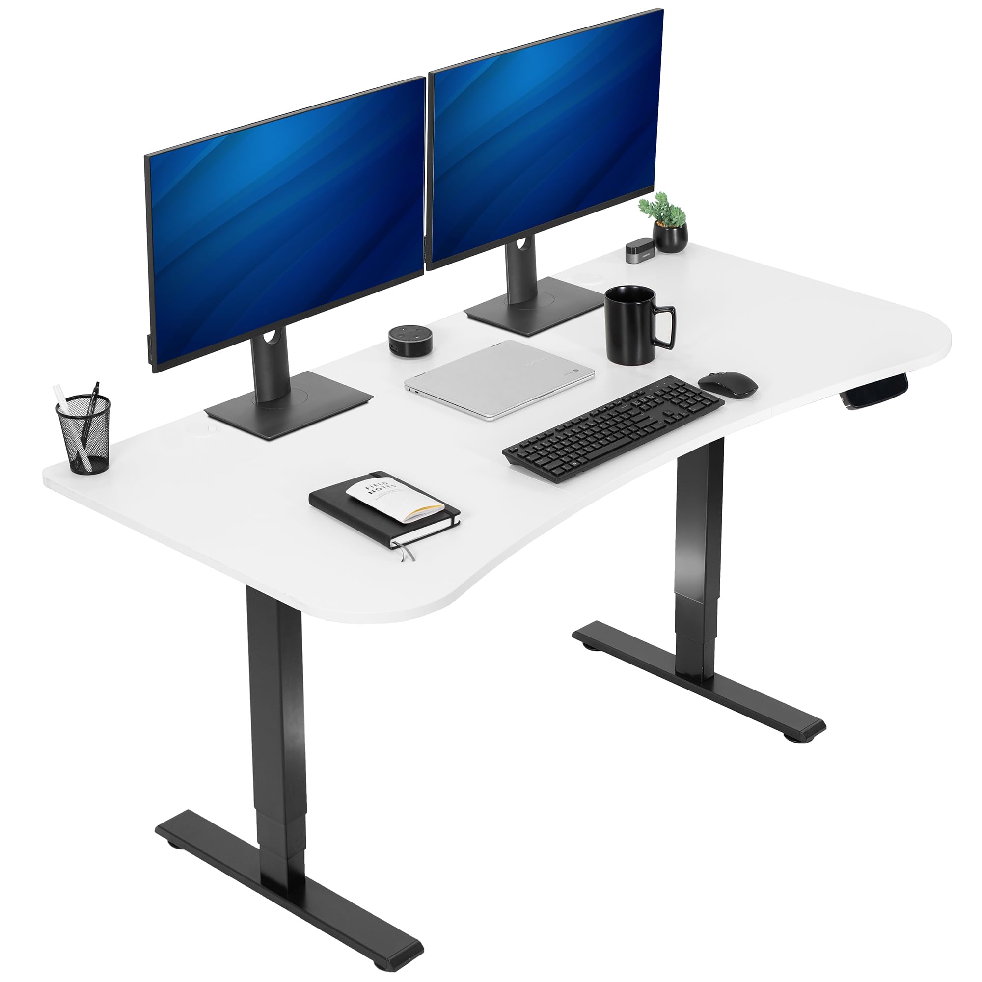 VIVO Electric 63 x 32 in Standing Desk, Touch Screen Adjustment, 220 lb Frame Support, 2E Series, White Top Black Frame, DESK-KIT-2EBW