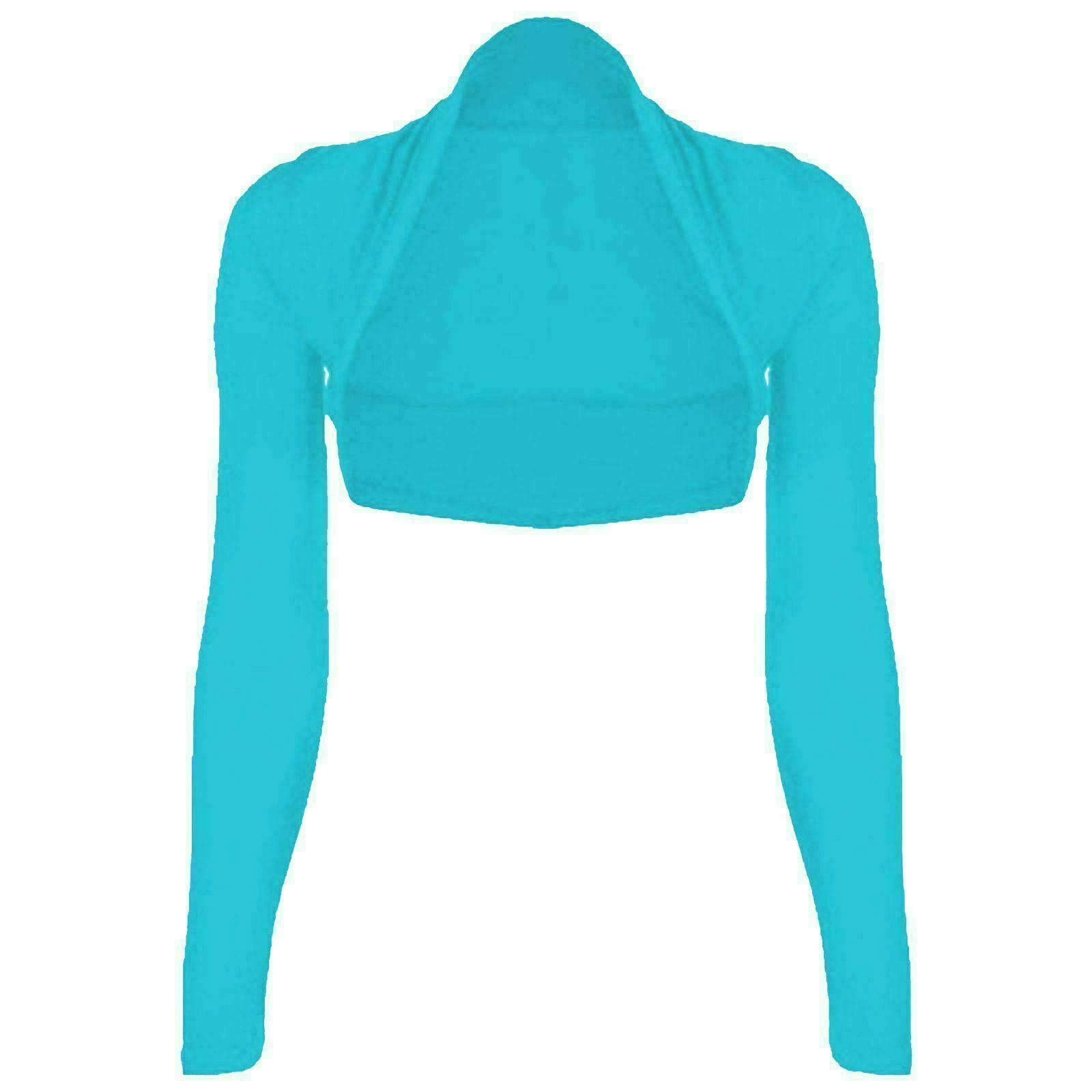 FAIRY TRENDZ LTD Womens Bolero Shrug - Long Sleeves Open Front Cropped Cardigan Blazer (Turquoise UK 8-10)
