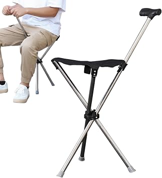Folding Cane Chair - Portable Walking Cane, Ergonomic Design Support Chair, Stable Mobility Aid | Men and Women Travel, Park, Outdoor Activities, Climbing, Picnic, Hiking
