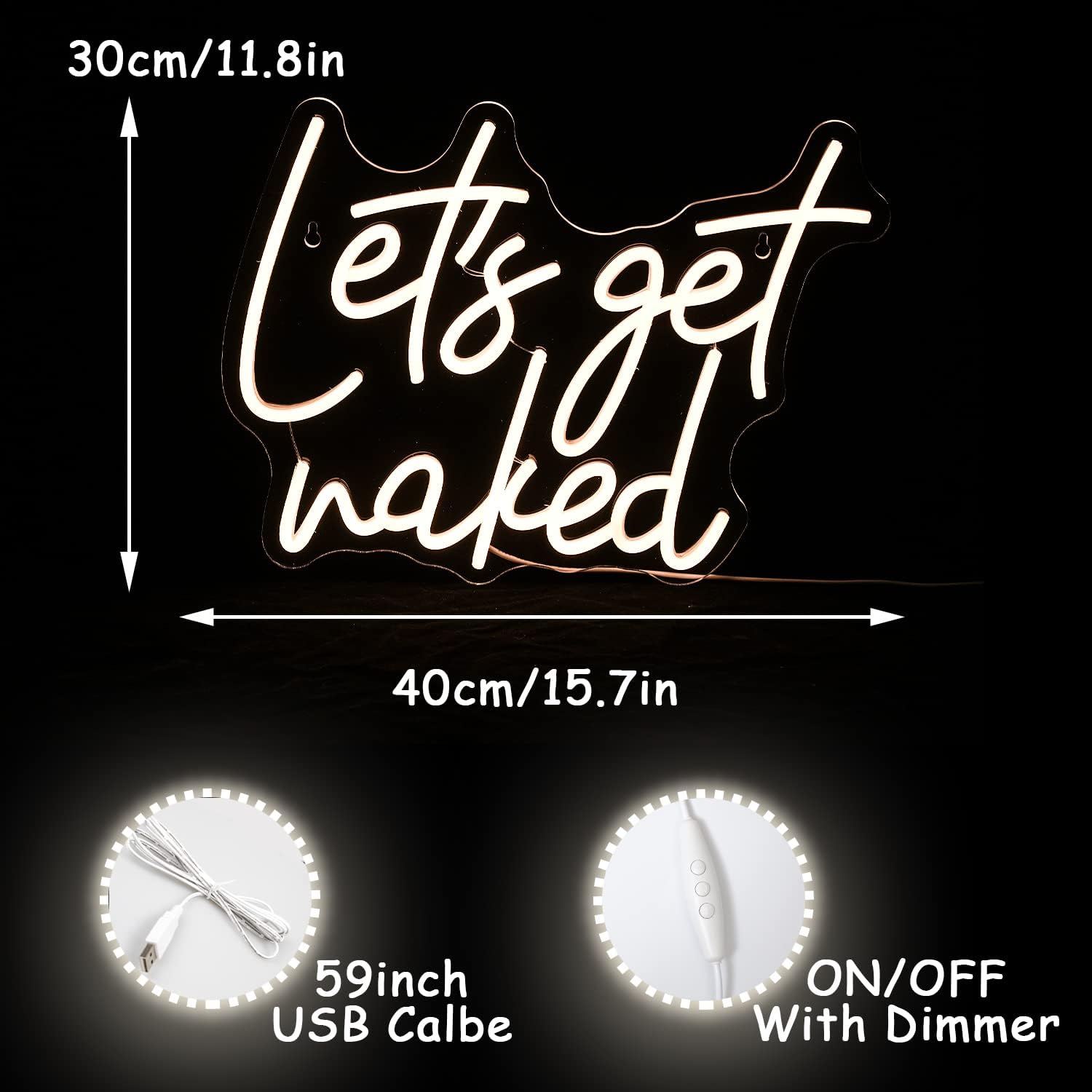 Let's Get Naked Neon Sign Warm White Neon Light Letter Led Neon Signs for Wall Decor Lady LED Neon Lights for Bedroom Girls Room Dormitory Decoration(15.7"x11.8")