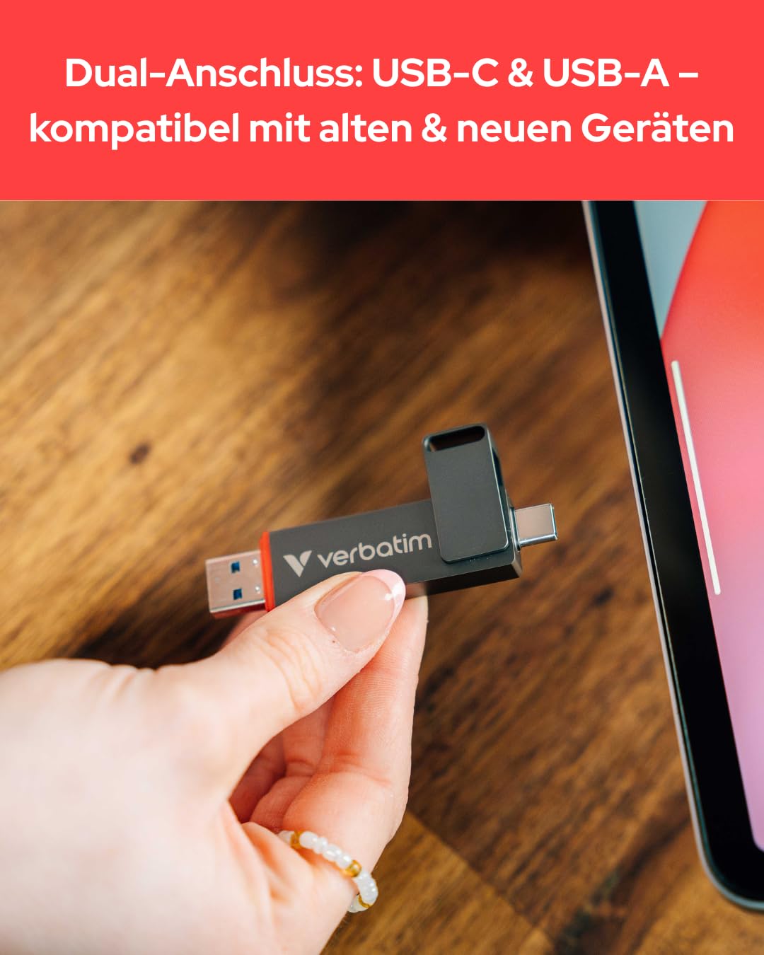 Verbatim Dual QuickStick 512GB Externe SSD USB-C USB-A bis 530MB/s | Externe 3.2 Gen 1 SSD, High-Speed USB Stick, extrem schneller Speicherstick für Handy, Laptop, PC und Notebook