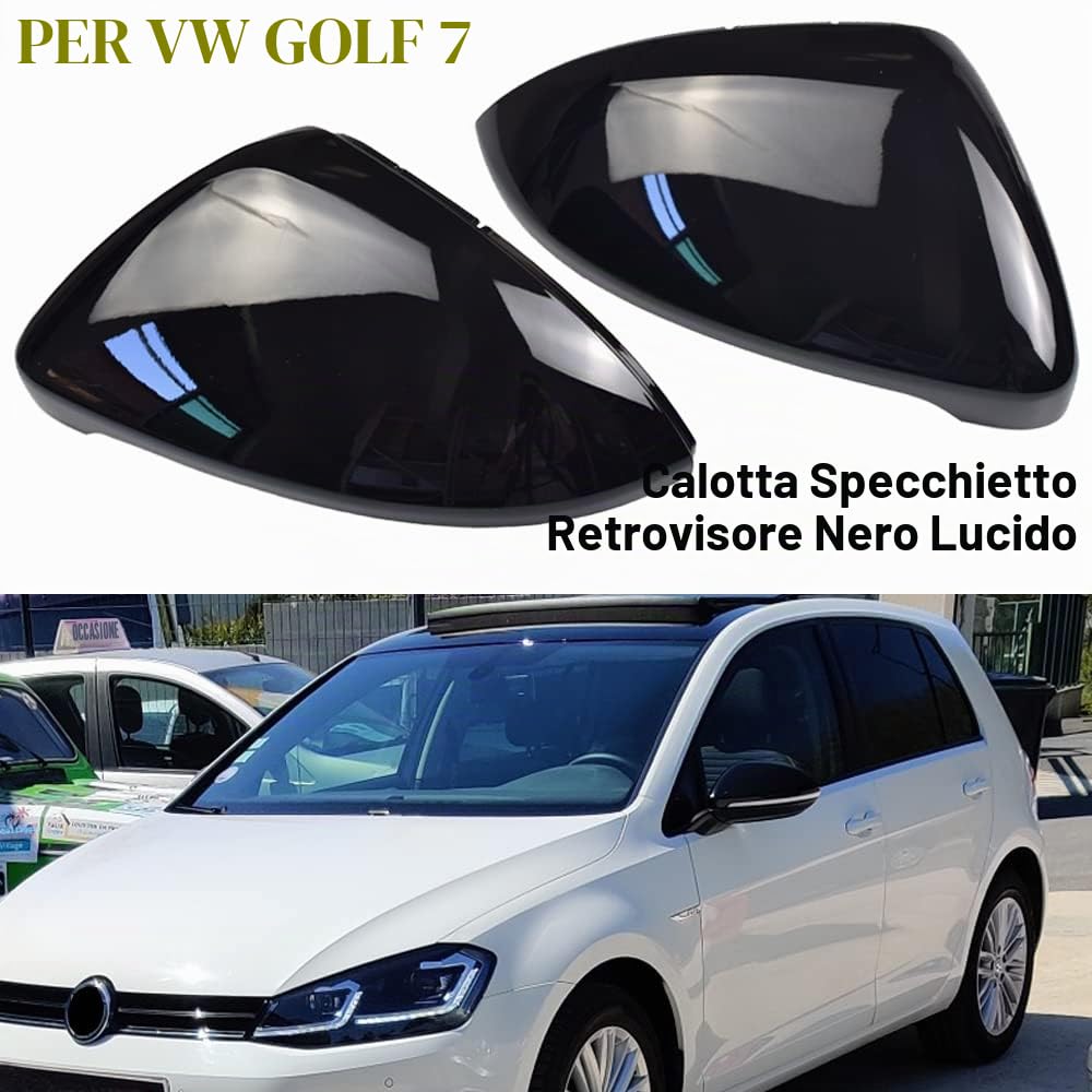 1 Paio Calotta Specchio Retrovisore Sinistra Destra Coperchi a specchio laterale per V-W Golf MK7 7.5 GTI 7 Golf 7 R (nero)