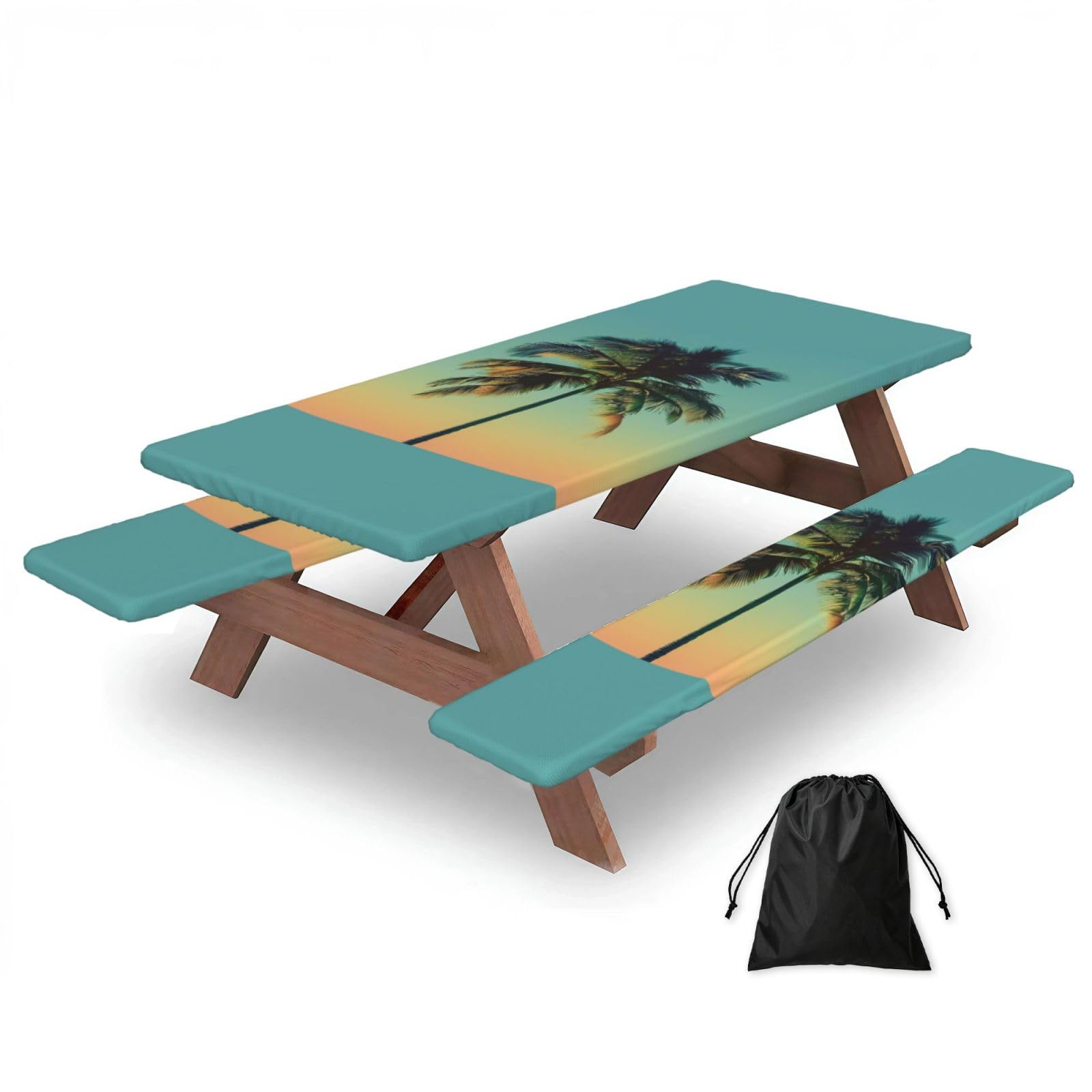 PPHGUT Palm Tree Print Picnic Table Bench Cover Set Outdoor Garden Bbq Protector For Family Camping