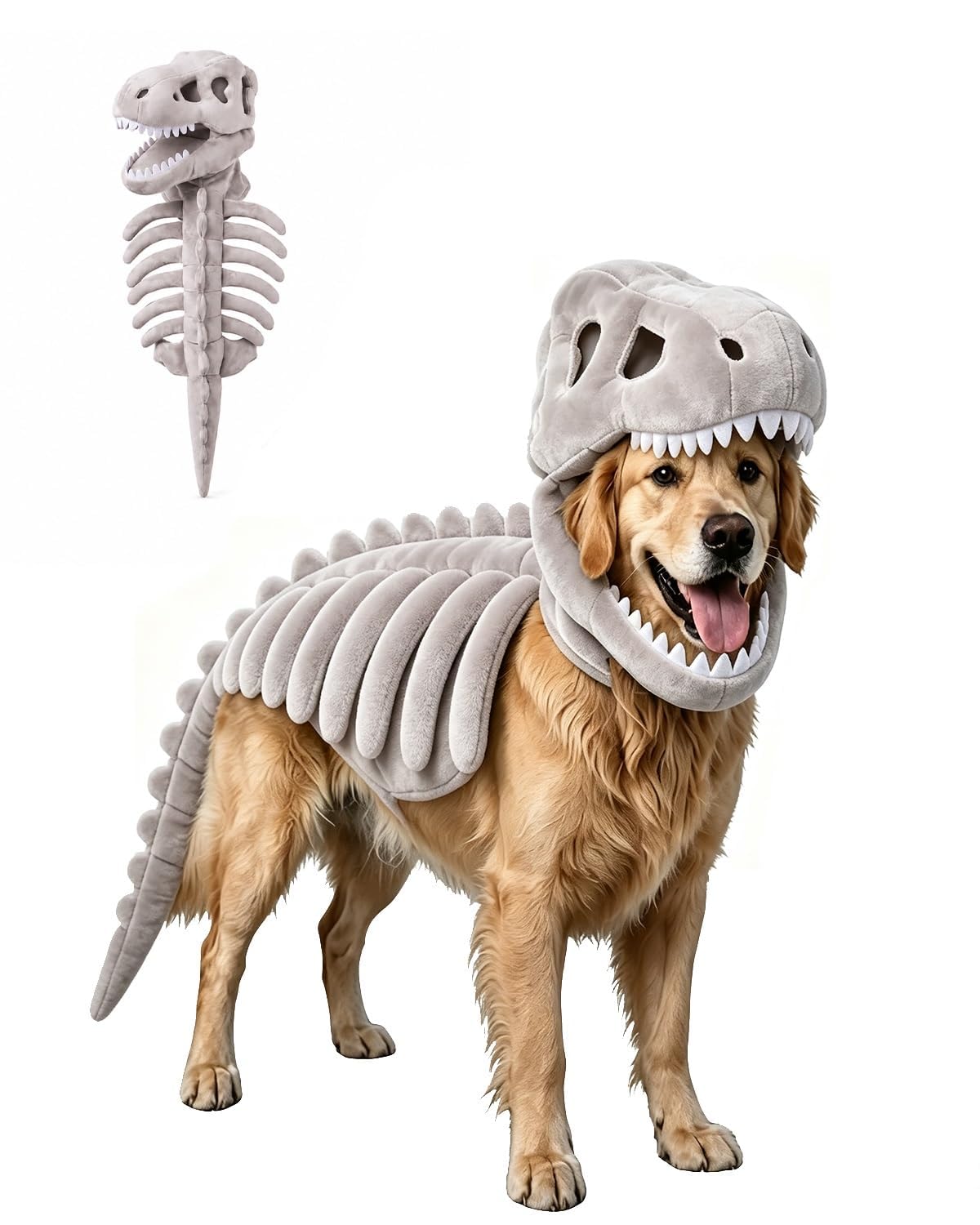 Pet Dinosaur Costume, Soft Plush T-Rex Skeleton Halloween Costume for Dogs | Cosplay Clothes for Medium & Large Dog and Cats Funny Adorable Glow-in-the-Dark Dino Outfits Big Breeds For Party Family