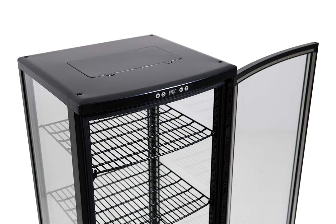 SARO SVEN - Vetrina refrigerante da 235 l, raffreddamento a ricircolo, controllo digitale della temperatura 0/+12 °C, illuminazione a LED, 4 griglie regolabili, sbrinamento automatico, plastica nera