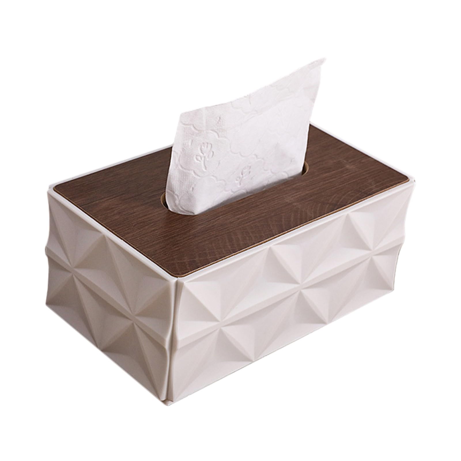 Sbshiouu Tissue Dispenser with Geometric Pattern and Nonslip Bottom for Decor Wooden Lid Tissue Holder