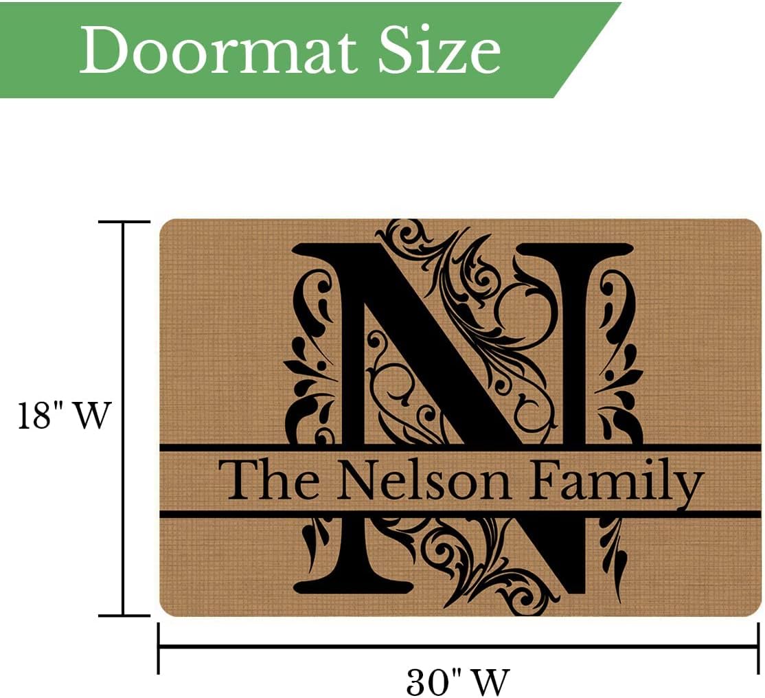 Personalized Monogram R Doormat 30" X 18" Custom Door Mat Initial Letter Welcome Customized Last Name Vintage Door Floor Indoor Outdoor Non Slip Front Doormat Home Decor