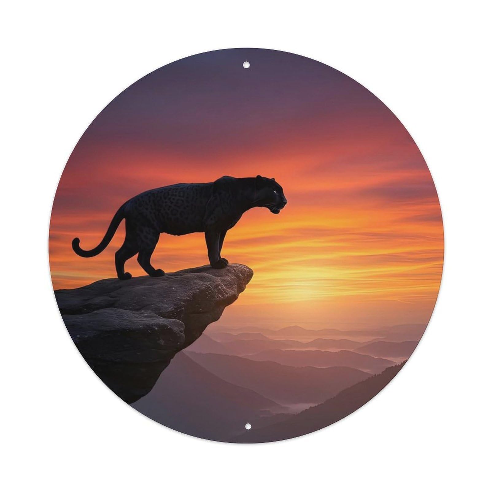 Cwbufd Vintage Style Animal Black Panther On Sunset Cliff Mountain Landscape Wildlife Vintage Metal Tin Sign Plaque Wall Decor For Cafe, Club Bar, Office, Garden Metal Poster 8X8inch