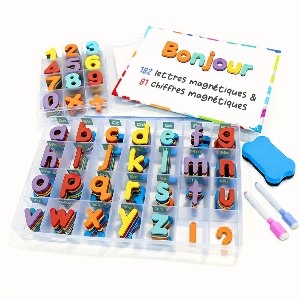 Smart Panda Lettres et Chiffres Magnétiques pour Enfants – 182 Lettres, 81 Numéros et Symboles – Aimants pour Enfants – Deux Boîtes, Un Tableau Magnétique, des Marqueurs et Une Brosse