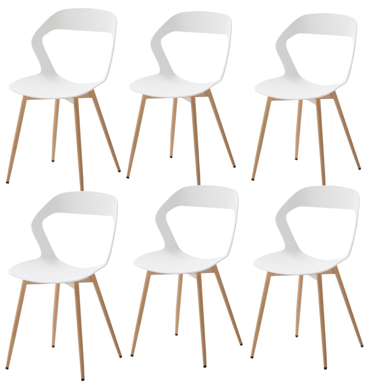 Juego de 6 sillas de Comedor, Sillas de Cocina, Respaldo Hueco, Patas de Hierro de Grano de Madera Resistentes y duraderas (Blanco, 6)