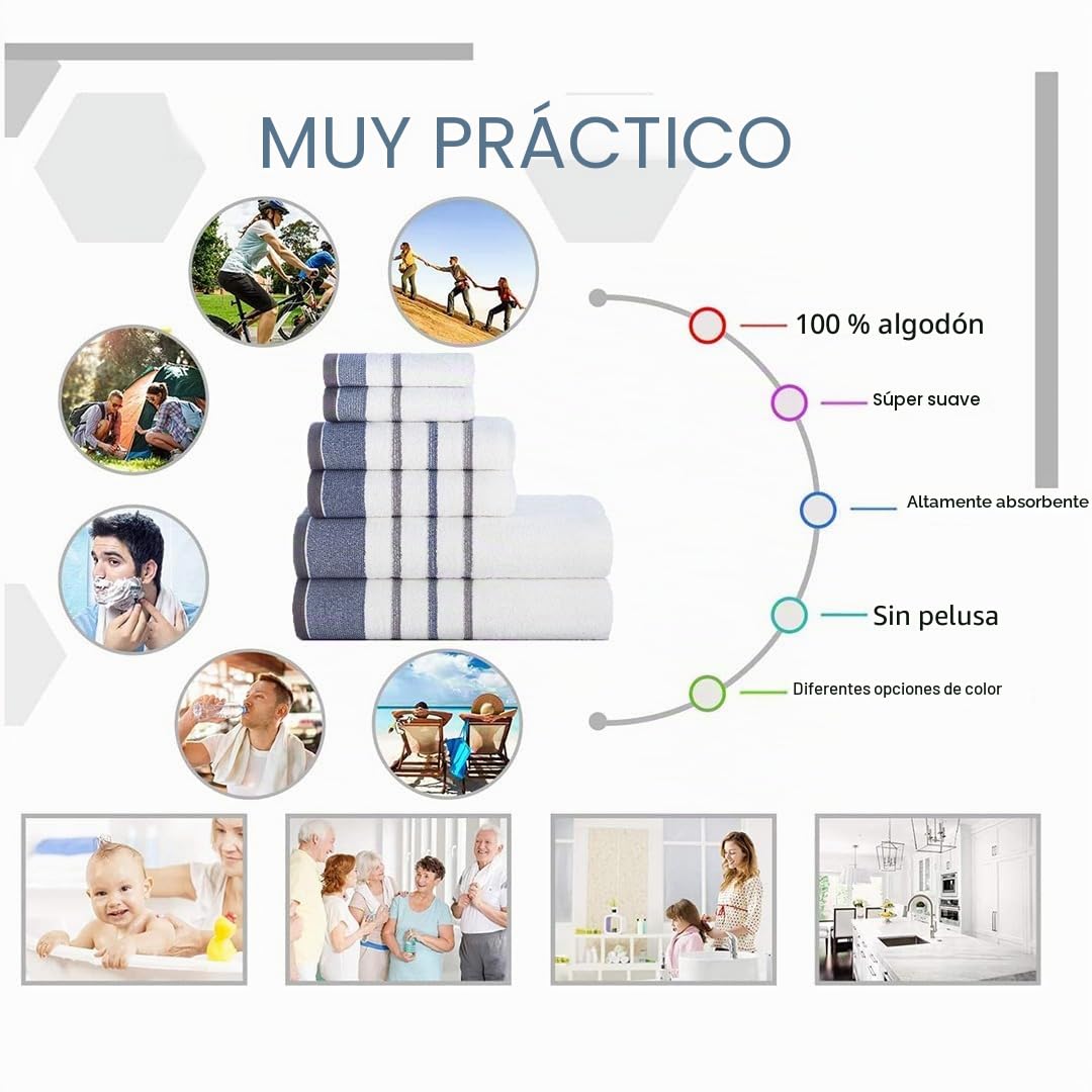 Casa Copenhagen Juego de Regalo de 6 Toallas de baño, 600 gsm, Gris carbón | White Bay 100% algodón egipcio puro para baño, cocina y ducha: 2 toallas baño, 2 de mano, 2 paños (set regalo mujer y hombre)