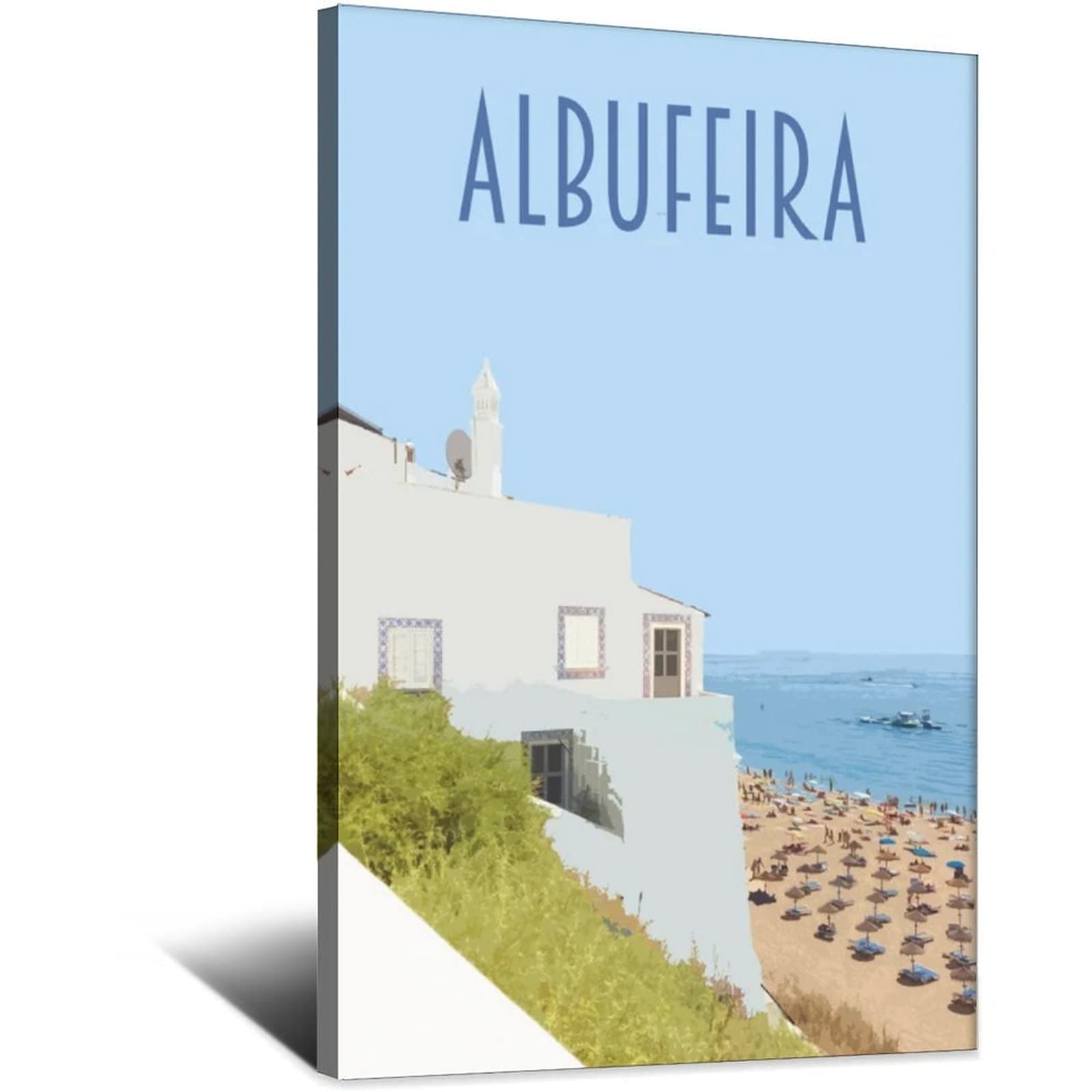 WOTDKG Metal Tin Sign Portugal Albufeira Beach Vintage Travel Tin Sign Rustic Decor Cave Coffee Shop Bar Bedroom Home Wall Decor Tin Sign 14x20CM