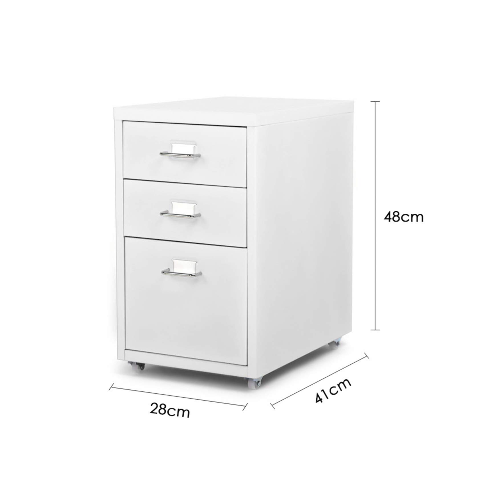 Aktenschrank aus Metall mit 3 Schubladen, Abnehmbarer mobiler Aktenschrank aus Stahl mit 4 Rollen, 11" B x 16,1" T x 18,9" H (Weiß)