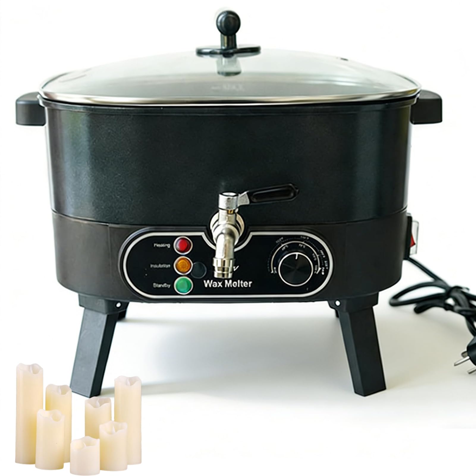 Roztopiacz wosku 6 l do produkcji świec, elektryczny garnek do topienia wosku 750 W, zakres temperatur 30-100℃, czop i konstrukcja bez odpadów, zestaw do samodzielnego wykonania świec zapachowych i