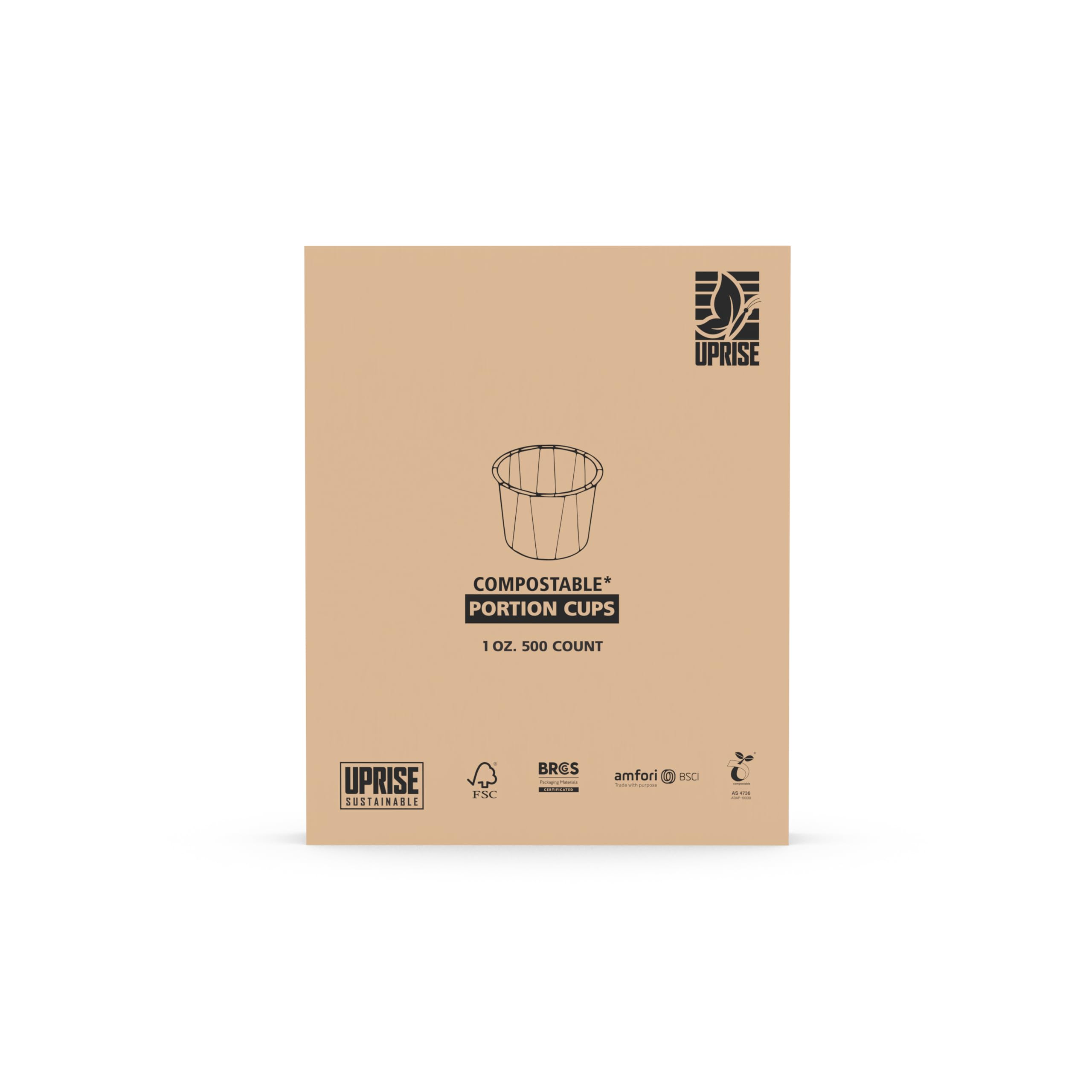 UPrise Foods Vasos compostables de porciones de 1 onza (vasos de soufflé, vasos de medicina, vasos de muestra) | Certificado FSC, certificado BRCGS, certificado AMFORI/BSCI