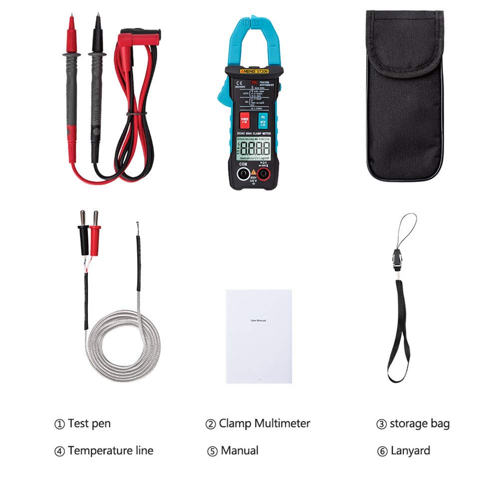 /G ST206 Multímetro Digital Pinza amperimétrica 6000 Cuentas Verdadero Valor eficaz Amp DC/AC Pinza amperimétrica Medida DC Amperimetro Tester Voltímetro - Azul