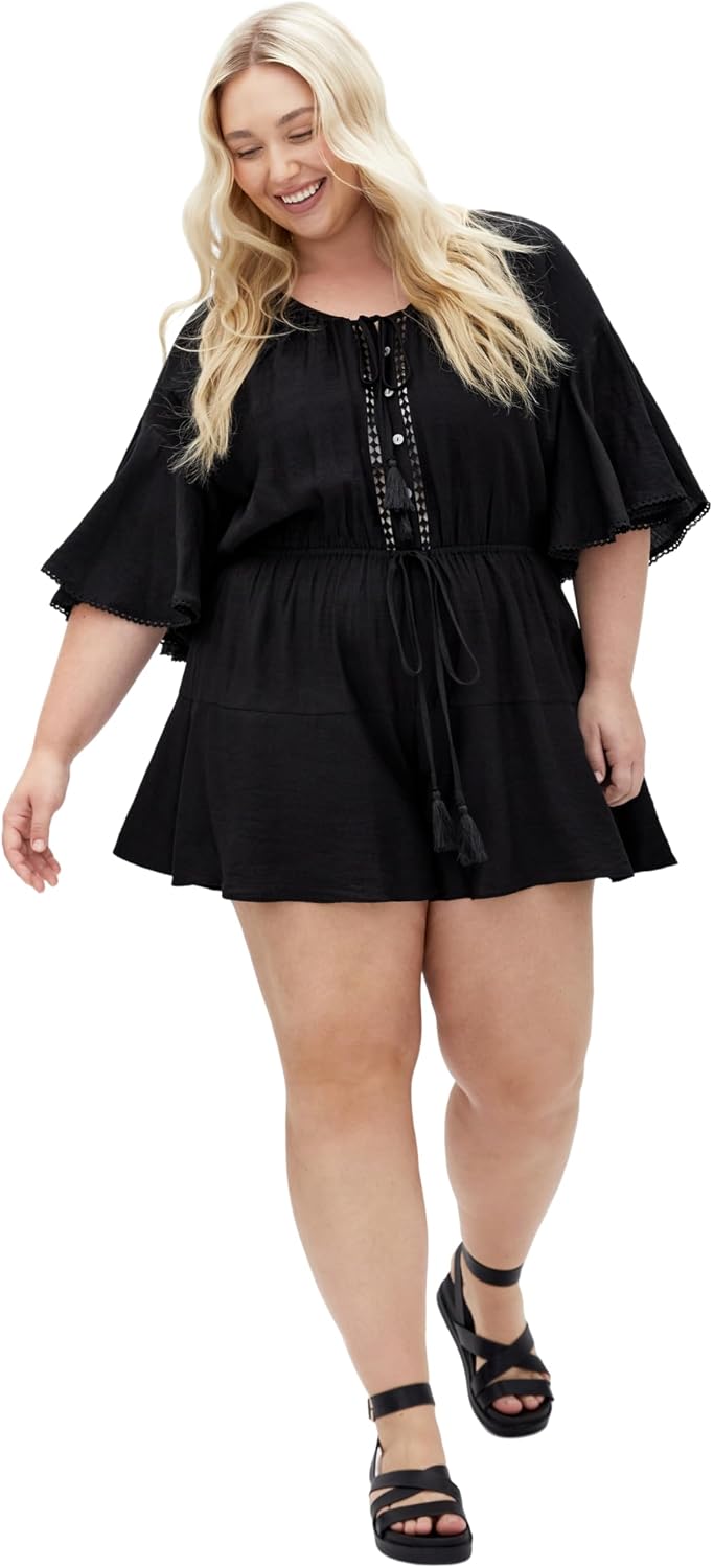 City Chic Plus Size Playsuit - Harlow Lace Embroidered