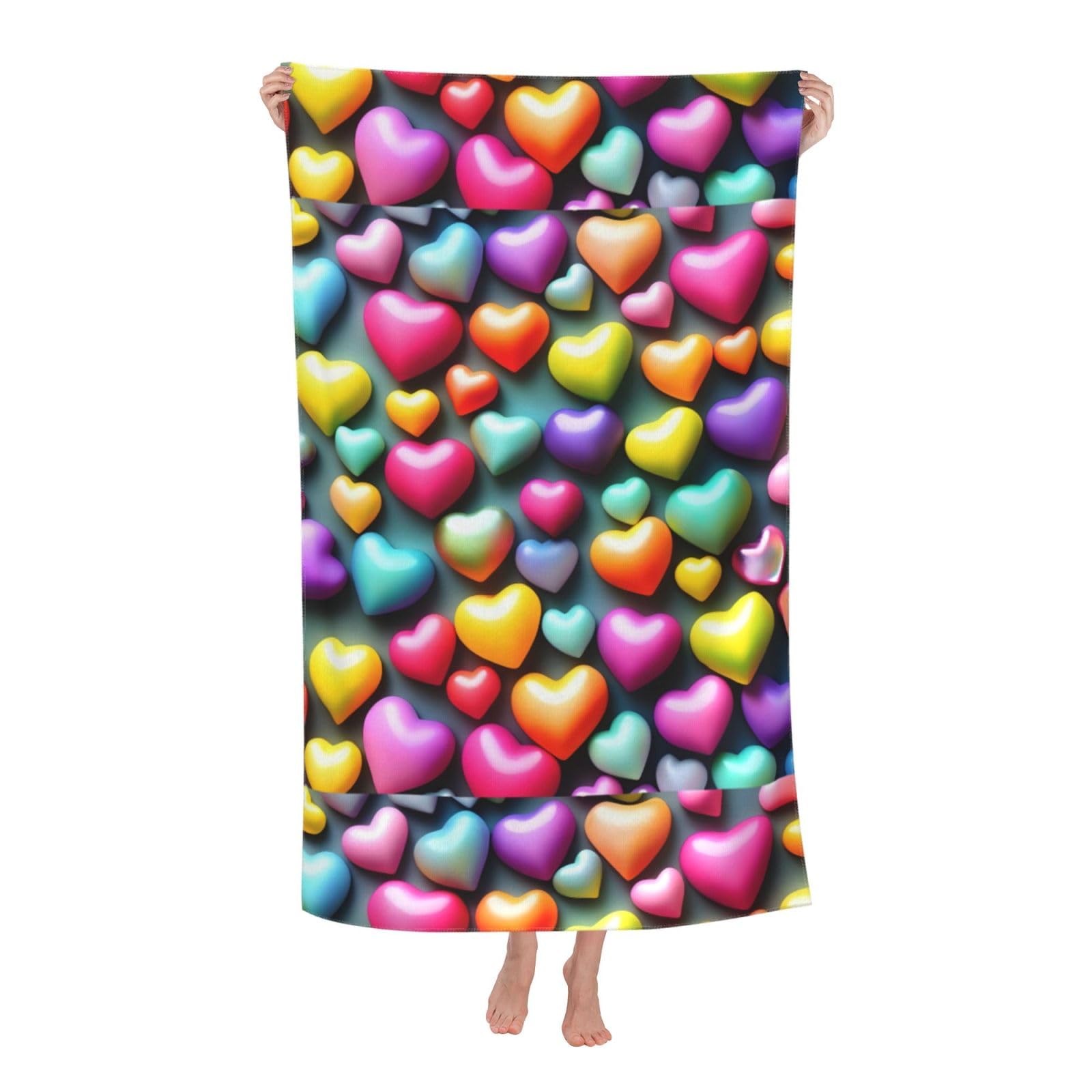 Cbaaghh Colorful Rainbow Hearts Print Adult Beach Towels,Beach & Pool Towel,Beach Towels,Towels For Camping