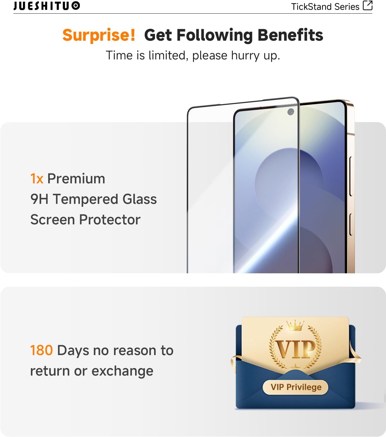 JUESHITUO 3 in 1 for Samsung Galaxy S25 Ultra Case, [Non-Yellowing] 360° Rotatable Magnetic Ring Stand with [1X Screen Protector] S25 Ultra Phone Cover, Black - Image 5