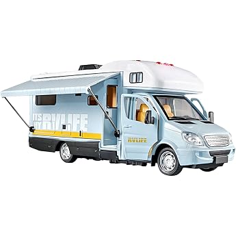 1/32 Motorhome Toys with Roof Doors to Open Mini RV Toy Pull Back Car as Party Favors for Kids Ages 4 5 6 Years Blue