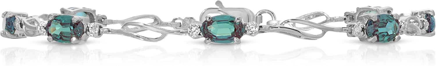 Galaxy Gold GG 14K Solid Gold, Lab Grown Alexandrite and Diamond Tennis Bracelet - June Birthstone, Stone of Transformation & Balance, 7-8.5 Inch, Fine Jewelry for Women