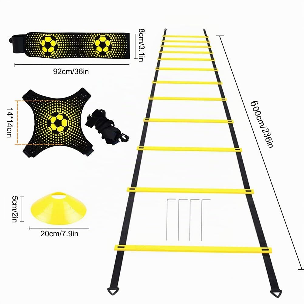 Kit Allenamento Calcio,Scaletta Allenamento Calcio 6M con 12 Coni Allenamento Calcio Accessori, Set di Allenamento per Il Calcio