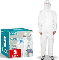 FURWEY Hazmat Suits 5 Pack Disposable Protective Coveralls - Breathable PP with Elastic Hood, Wrists, Ankles - 4 Sizes