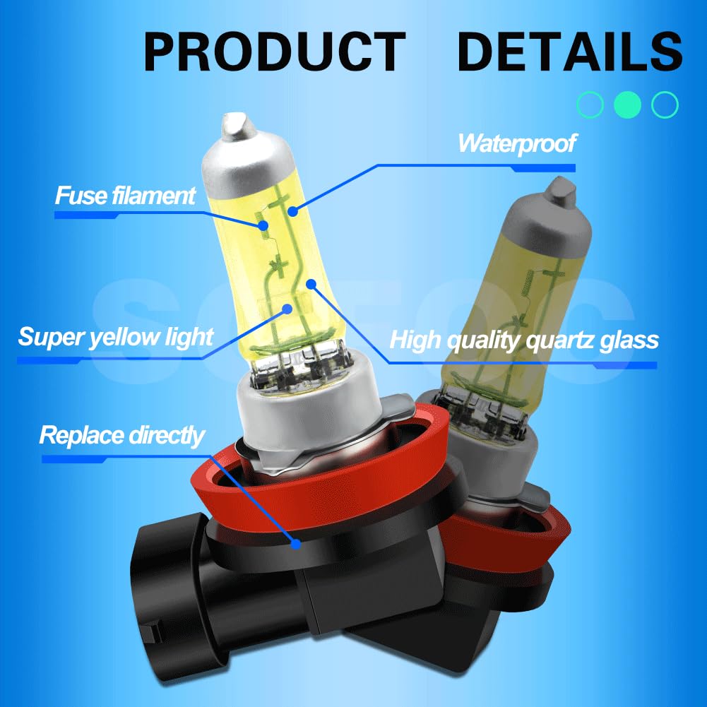 SOFOC-H16 Luci fendinebbia ausiliarie per auto 12V 19W Luce gialla Alta penetrazione Plug & Play Senza polarità 2 pezzi
