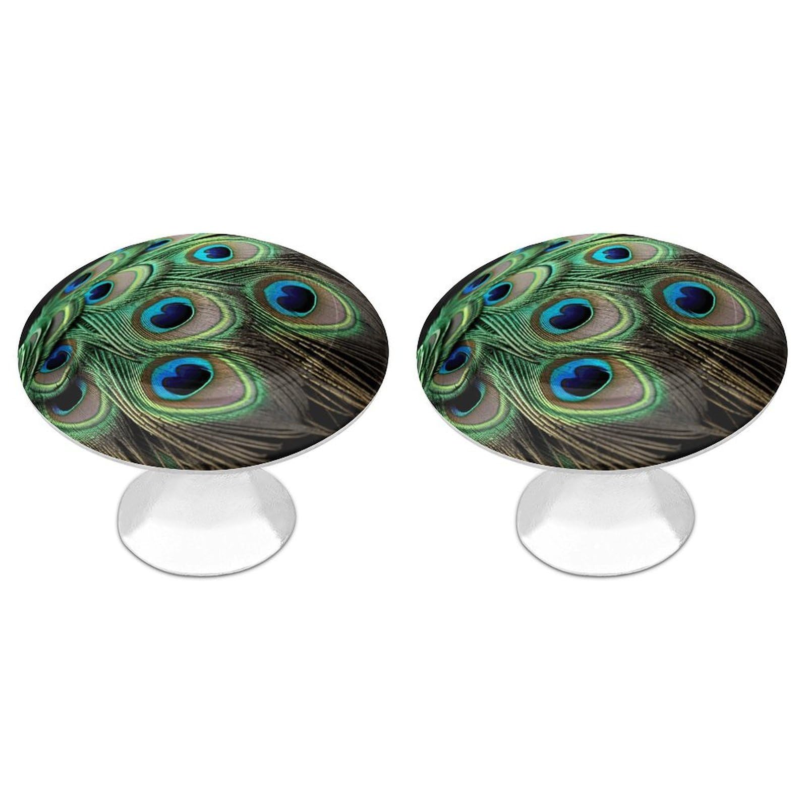 Vstadank Style Green Peacock Feather Drawer Pulls Sturdy Stainless Steel Door Handle Round Cabinet Knobs Fashion Dresser Drawer Knobs Door Pulls Exquisite Cabinet Handles Furniture Pull 2Pcs