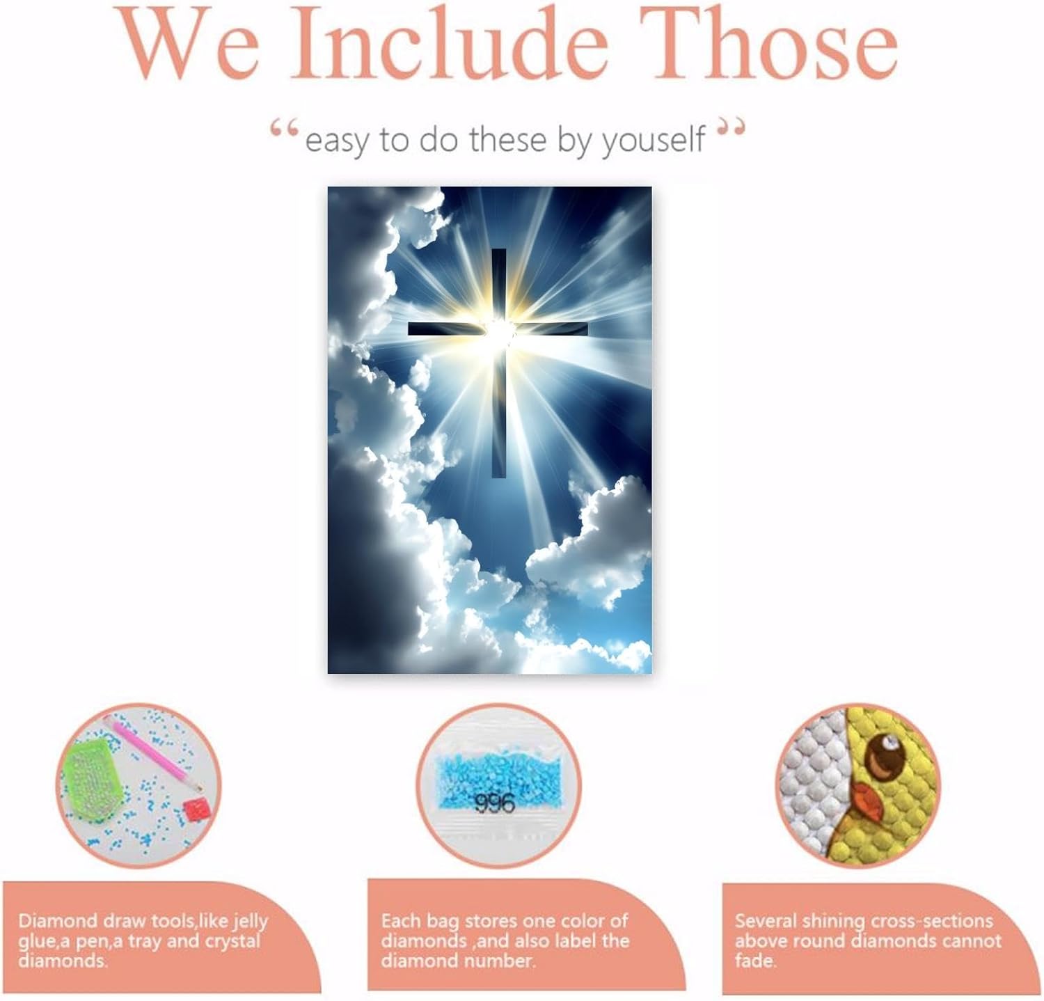 NSUAJOF Sky Cross Diamond Painting Kits Christian Art Painting 5D DIY Full Round Drill Adults Beginners, Personalized Gifts for Family Friends Home Wall Decor 16x20 Inch