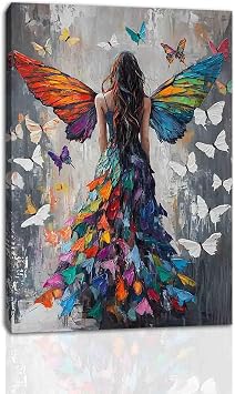 FOTRIC Butterfly Wall Art Nature Butterflies Elegant Women Canvas Wall Art Whimsical Butterfly Painting Prints Ethereal Beauty,for Bedroom, Living Room Home Decor Framed 8x12 inch