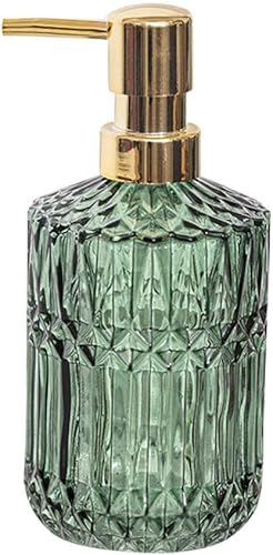 Cabilock Botella con bomba de vidrio de 13.5 onzas, dispensador de jabón de baño, botella de loción recargable, contenedor de líquido para baño,