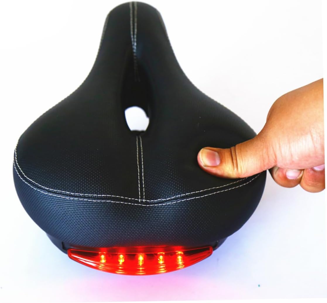 Comfortable Bike Seat Cushion with Taillight Dual Spring Suspension Design Breathable Wide Saddle for Men and Women Fits Road and Mountain Bikes