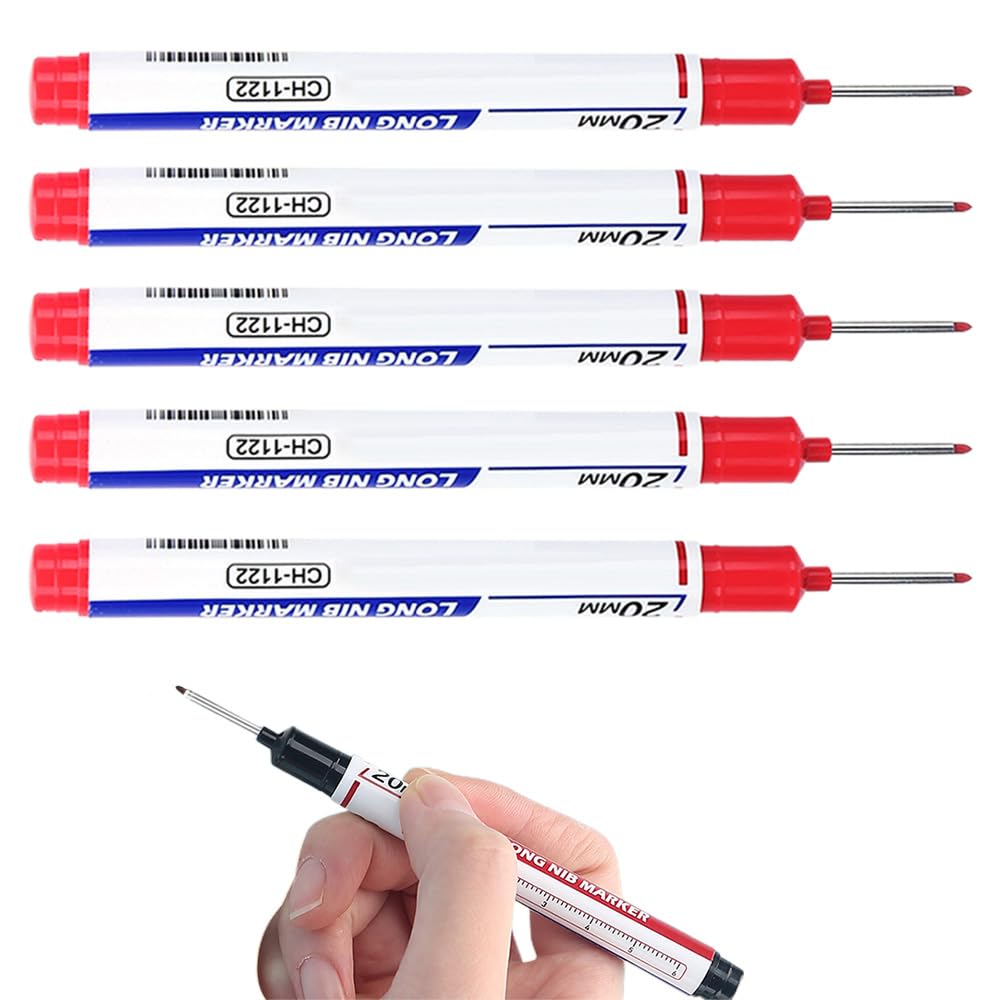 LBZLBZ Long Head Deep Hole Marker, 2025 Upgrade Permanent Markers Carpenter Marker Pens, Waterproof Colorful Carpenter Pen Construction Markers