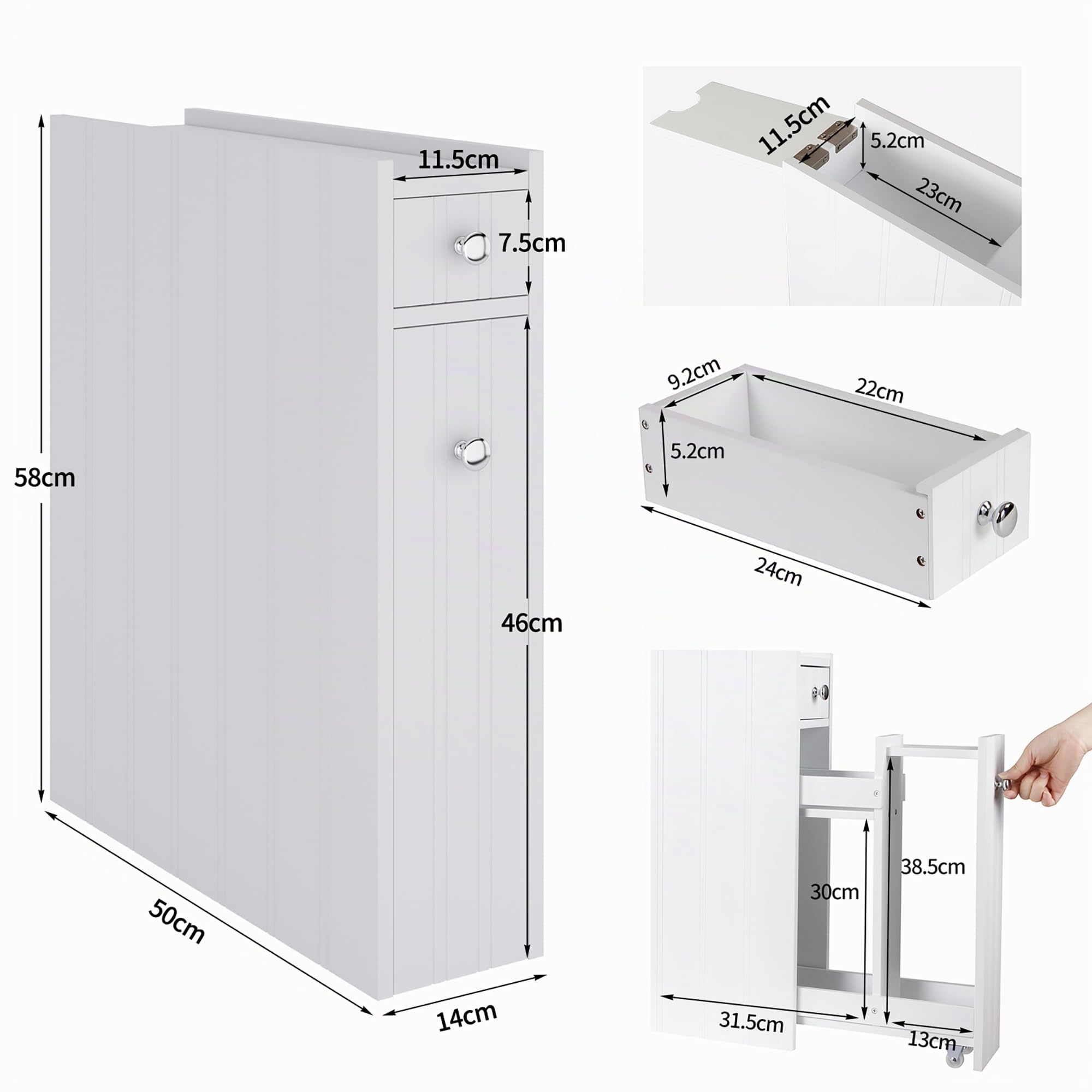 soges Schrank mit Schublade und Regal, rollender Schrank für Badezimmer, Gewürzregal Schrank für Küche