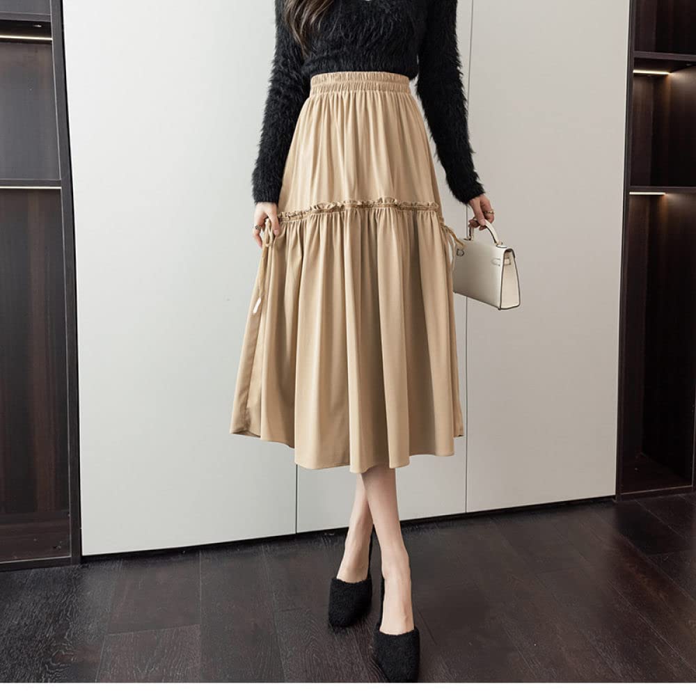 Gonna Lunga Invernale, Gonne per Le Donne Vita Elasticizzata Allacciatura Kaki Design Casual Gonna A Vita Alta A Trapezio Gonne Invernali Chic per Ragazze da Donna Gonna Ampia A Balze A Pendolo