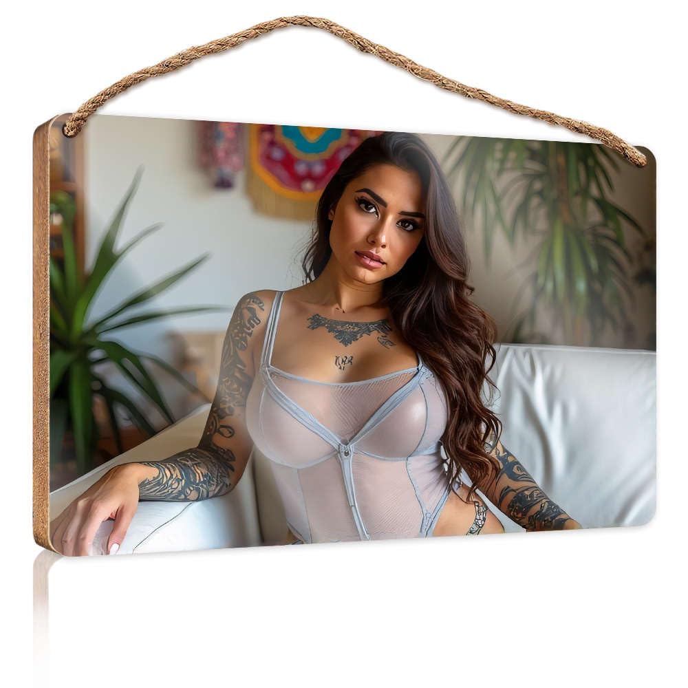 Bathroom Hanging Decor Woman With Tattoos Wearing Sheer Corset. Boys Bedroom Decorations Front Porch Decor Ideas(20X30CM)