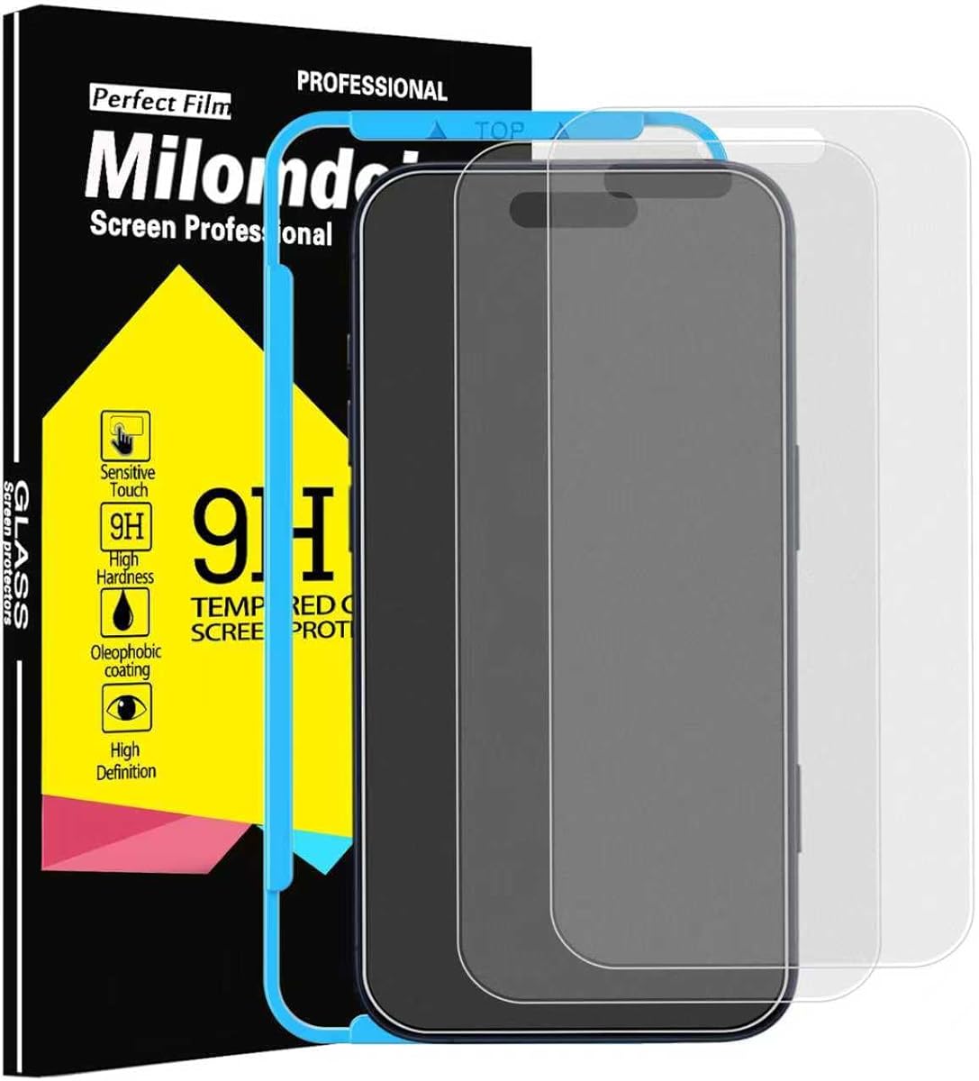 Milomdoi 3 Pack Matte Screen Protector for iPhone 17 Pro [Phone Case Friendly] Tempered Glass Accessories Film, Shatterproof No Bubble, Easy Installation with Mounting Frame for Apple