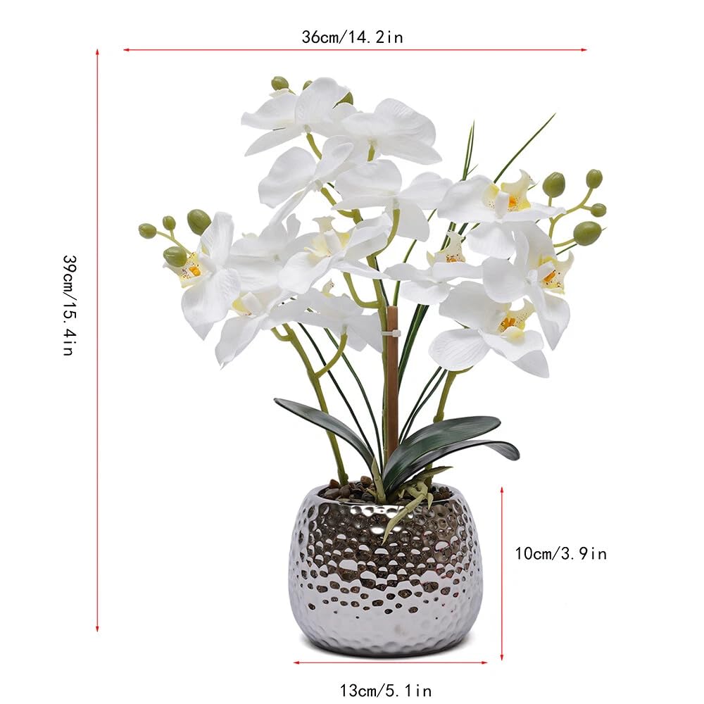 Orchidée artificielle en pot, fleurs artificielles, orchidées Phalaenopsis plante avec pot, orchidée artificielle blanche, pour salon table à manger véranda table à thé 36 x 39 cm