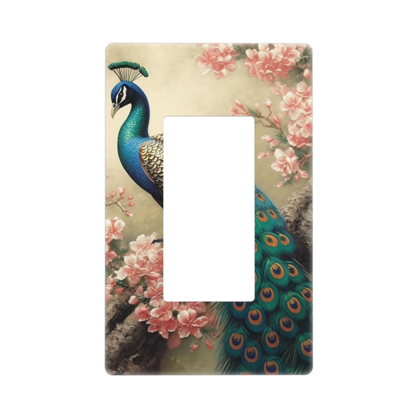 Oriental Peacock Wall Plate Cover 1 Gang Light Switch Cover Decorative Single Duplex Wall Plates Standard Size Decorator Blank Electrical Switch Plate Cover for Electrical Outlets