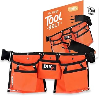 My First Tool Belt by DIYjr - Real Tool Belt for Kids Sturdy Tool Apron for Children Orange Construction Childs Toolbelt Adjustable Waist Boys and Girls Junior Carpenter Set