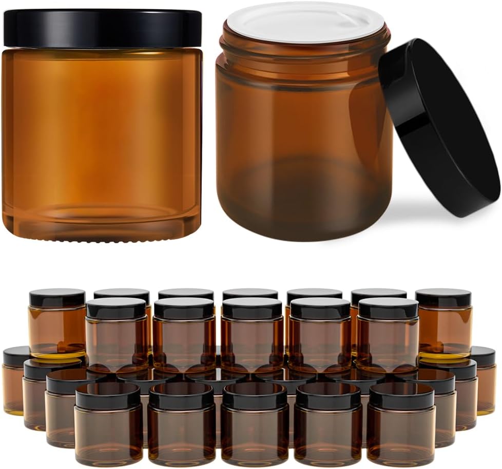 Tecohouse 4 oz Amber Glass Jar with Lids, 48 Pack Small Candle Jars with Lids & Sticker, Empty Cosmetic Containers for Sample, Cream, Spice, Lotion, Ointments Drying jar