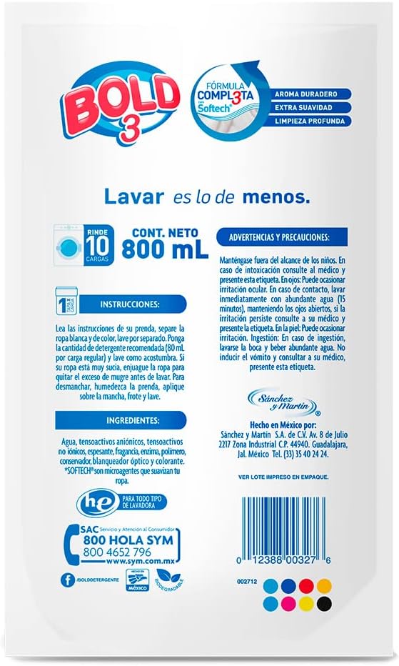 Liquid Laundry Detergent, Aromas de Primavera Scent, 800mL, 3 Pack