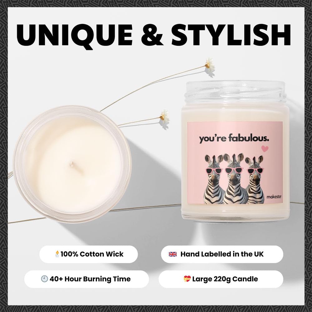 Zebra Gifts - Luxury Soy Wax Candle - Vanilla, Jasmine, Sugared Almond - Makester, White - Image 3