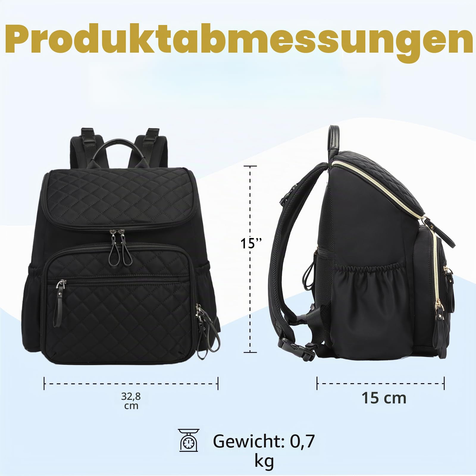 LORADI Leichtgewicht Taschen Wickeltasche Rucksack Wickelrucksack | Kinderwagen Clips, isolierte Taschen, wasserdicht, leicht zu reinigen, langlebig