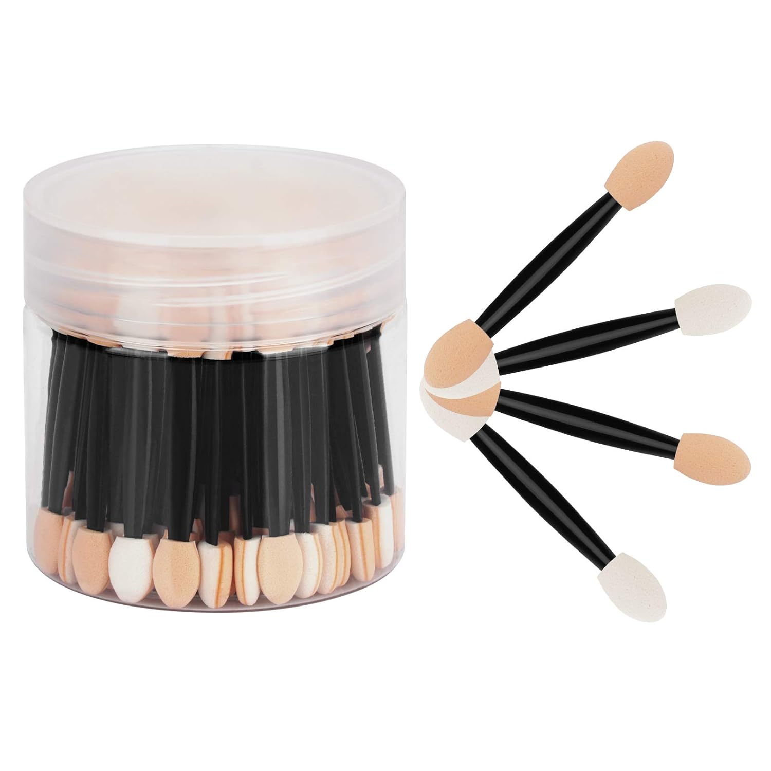 CHEFBEE 80pcs Eyeshadow Applicators with Container, Disposable Dual Sides Eyeshadow Sponge Brushes Makeup Applicators(Black)