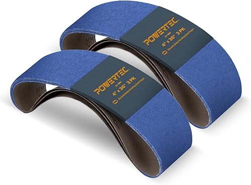POWERTEC 6PK 4436024Z-3-P2 - Correas de lijado de 4 x 36 pulgadas, circonitas de grano 24, bandas de lijado de 4 x 36 pulgadas para lijadora de
