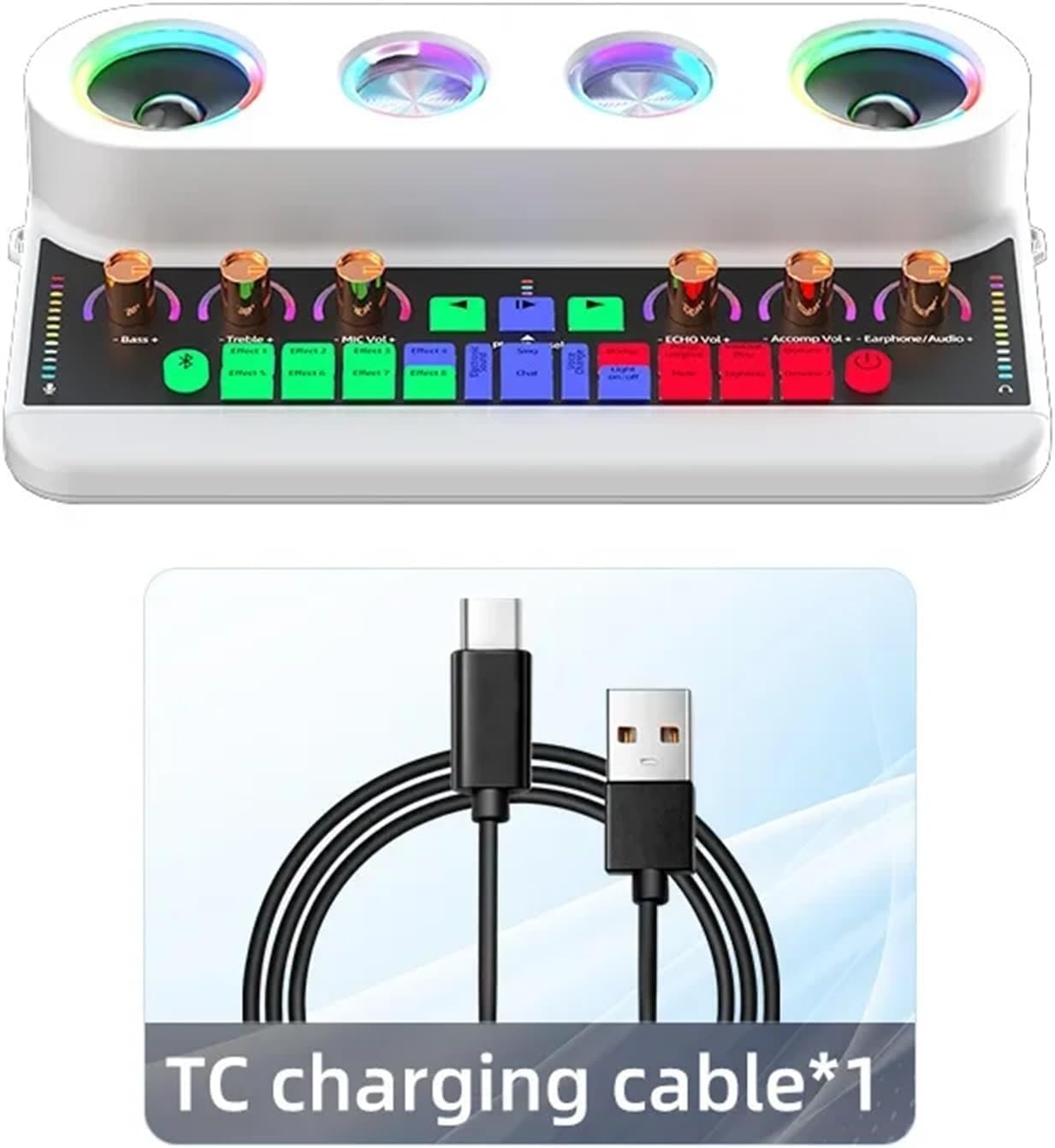 LIAMOS Live Broadcast Sound Card Au-dio Integrated Machine Home KTV Device Colorful Change of Voice with Mic for Phone,Strong Compatibility(S20 White Package 1)