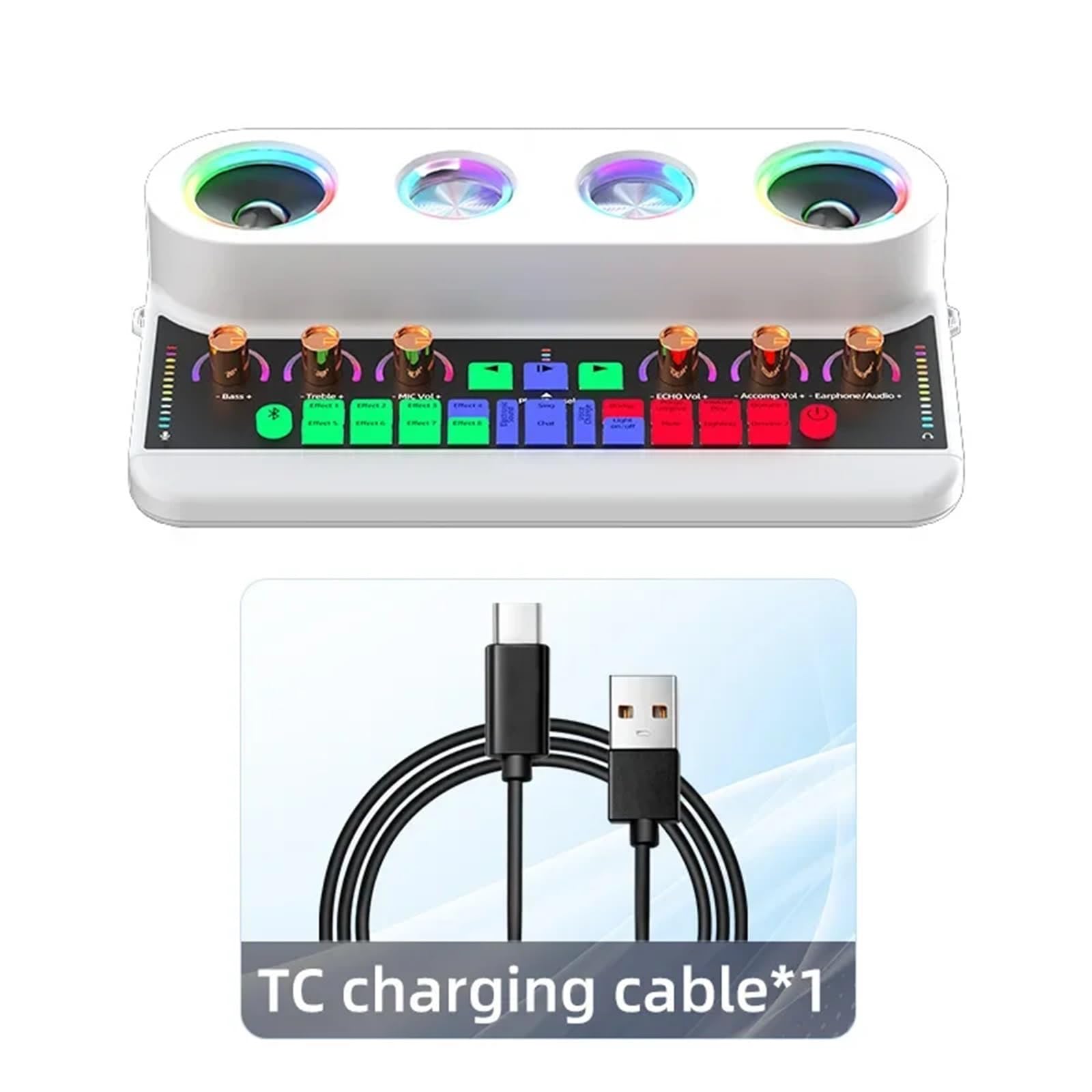 Live Broadcast Sound Card Au-dio Integrated Machine Home KTV Device Colorful Change of Voice With Mic for Phone Artisti e Band(S20 White Package 1)
