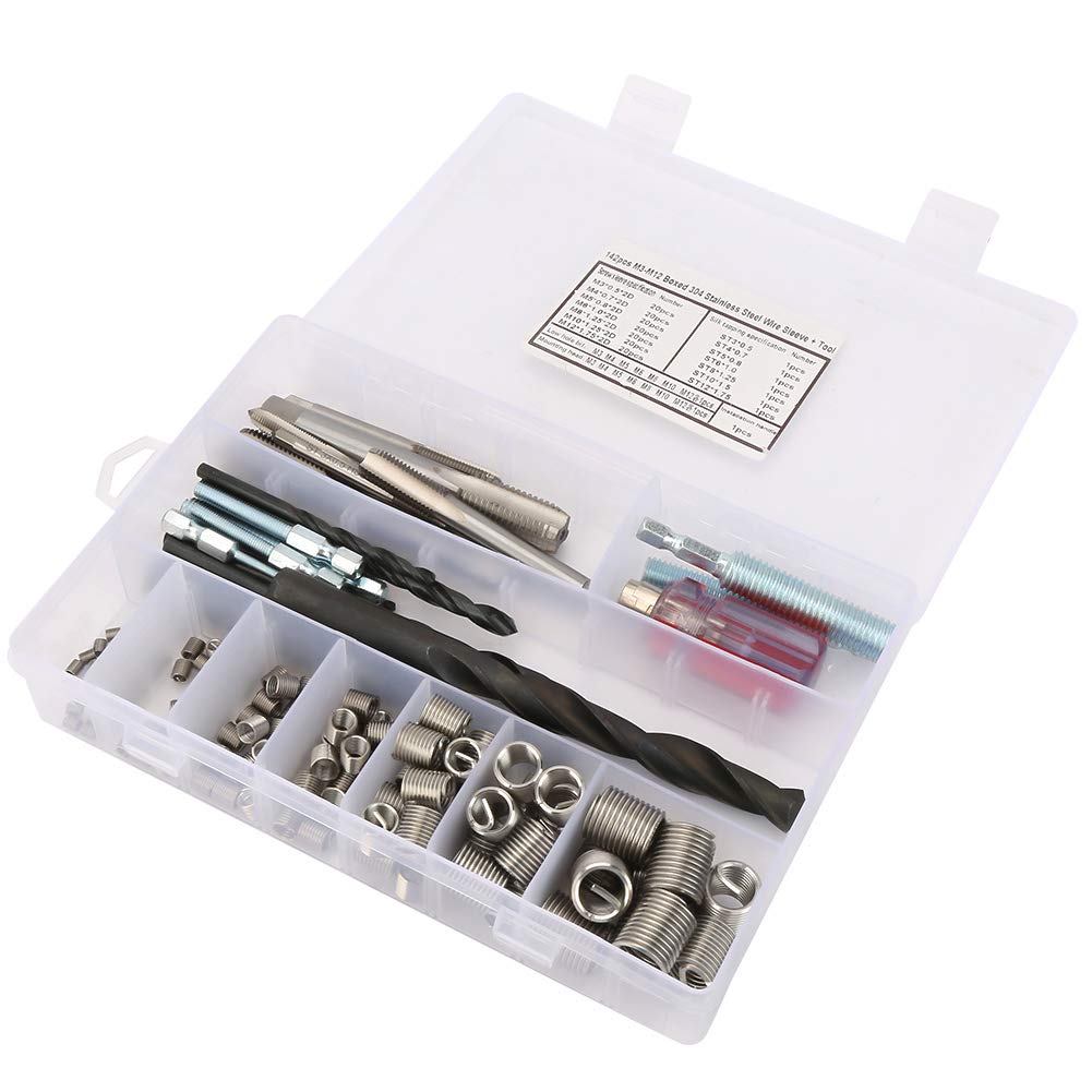 Kit de inserción de rosca de alambre de acero inoxidable de 142 piezas Juego de reparación de manguitos de tornillo de alta resistencia para aplicaciones industriales de el